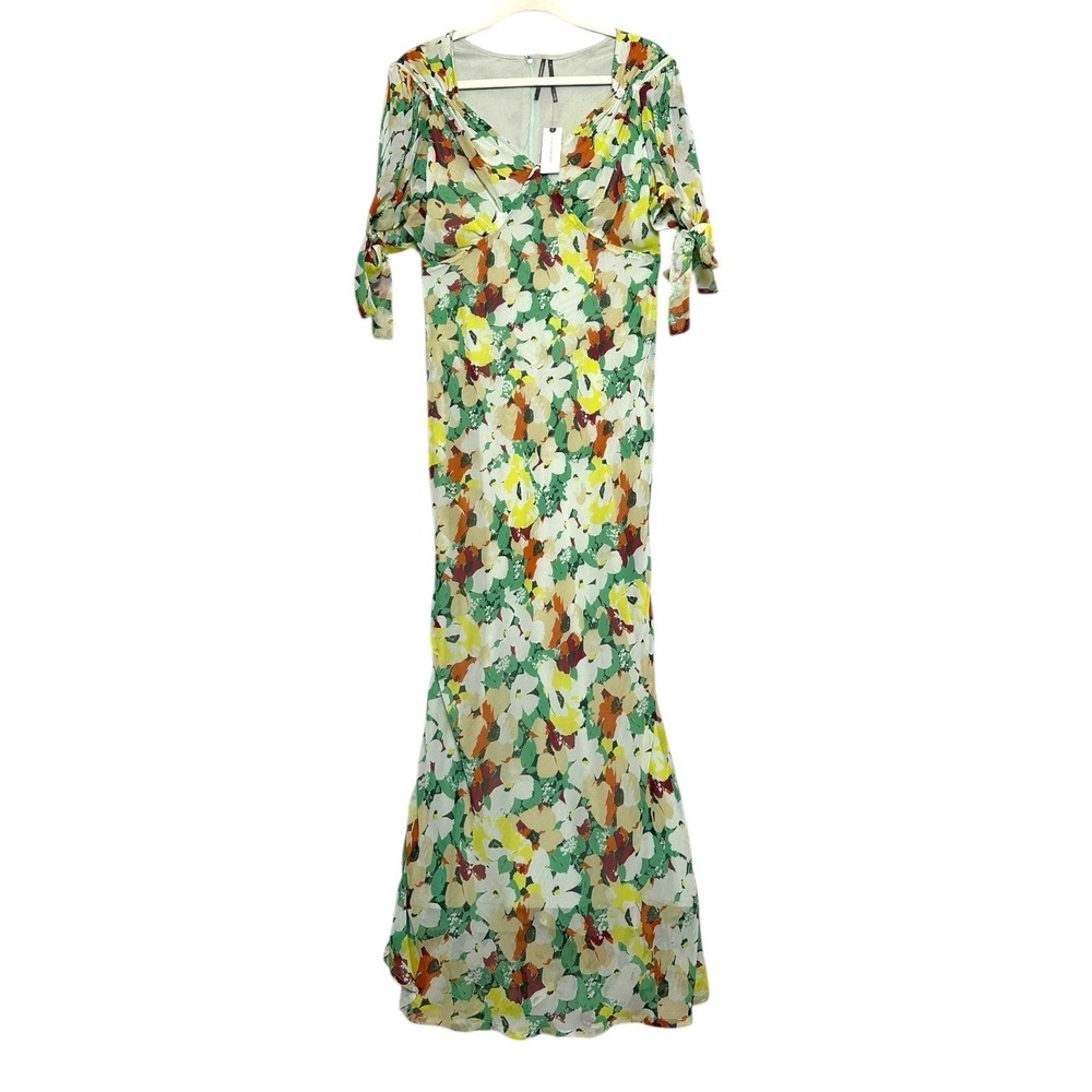 Anthropologie Midi Dress Chiffon Floral Slip Green Sage Multi S NWT Romantic - Picture 4 of 12